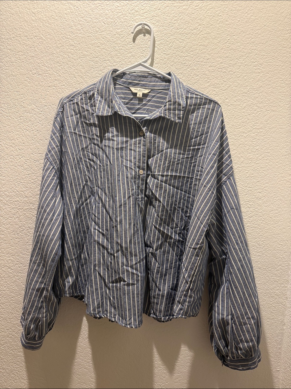 Max Studio Blue and White Striped Button-Down Shirt
